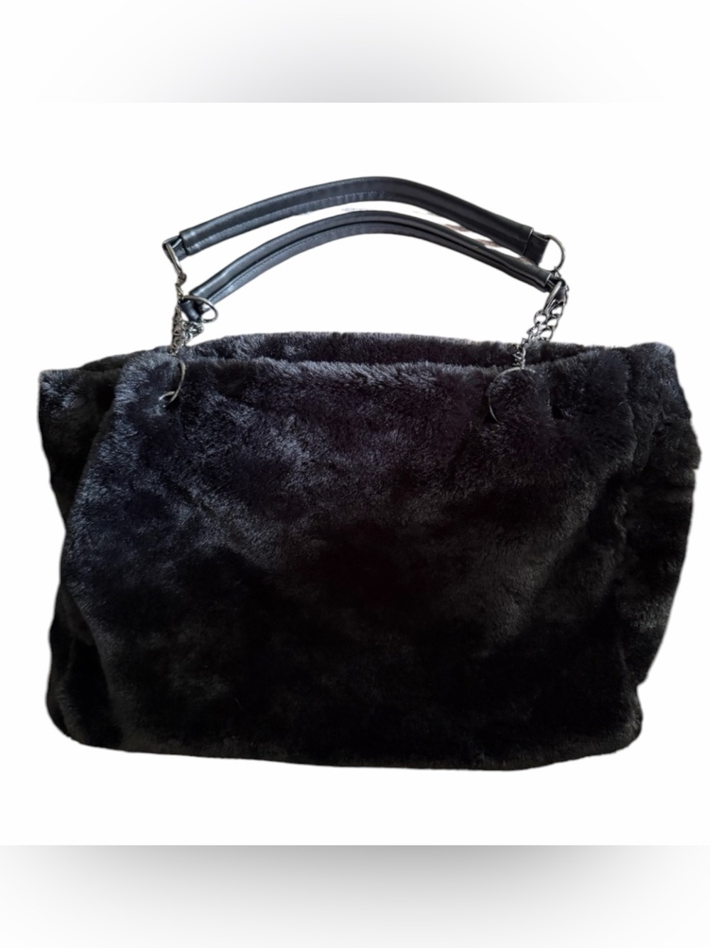 Expressions NYC Plush Black Faux Fur Tote with chain-detail Handles Tote bag